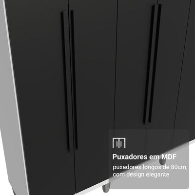 Guarda-roupa Casal Com Pés 6 Portas Batentes Branco-preto-preto Saturno Madesa