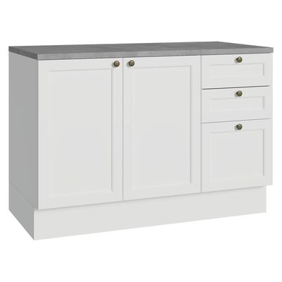 Balcão De Cozinha 120 Cm 2 Portas 3 Gavetas Branco Vik Madesa Branco