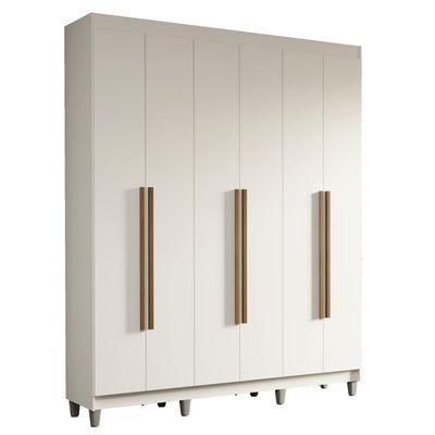 Guarda-roupa Casal Com Pés 6 Portas Batentes Branco-branco-rustic Saturno Madesa
