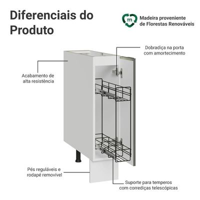 Balcão Porta-temperos 20cm 1 P S/ Tampo B Veludo Lux Madesa Branco/branco Veludo