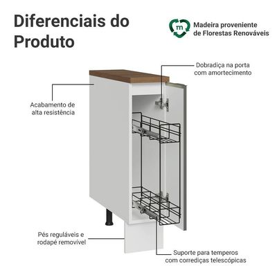 Balcão Porta-temperos 20cm 1 P C/ Tampo B Vel/r Lux Madesa Branco/branco Veludo/rustic