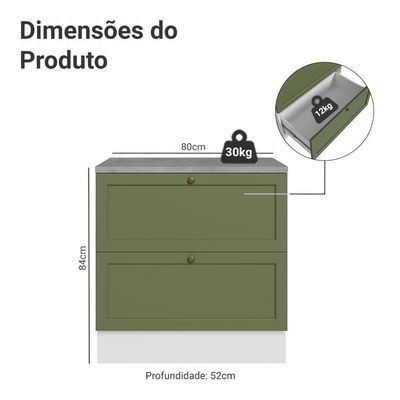 Balcão De Cozinha 80 Cm 2 Gavetas Branco/verde Vik Madesa Branco/verde