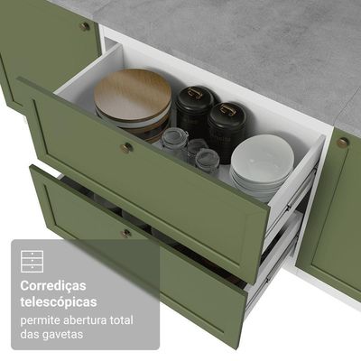 Balcão De Cozinha 80 Cm 2 Gavetas Branco/verde Vik Madesa Branco/verde
