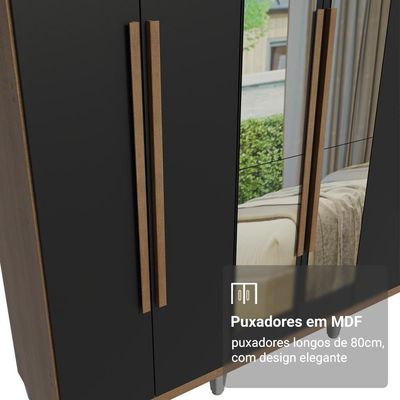 Guarda-roupa Casal Com Pés 6 Portas Batentes Com Espelho Rustic-preto-rustic Venus Madesa