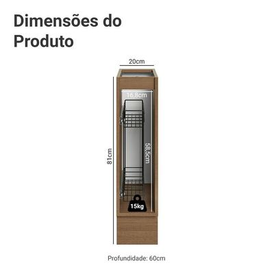 Balcão Porta-temperos 20cm 1 P S/ Tampo Rb Veludo Lux Madesa Rustic/branco Veludo