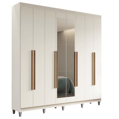 Guarda-roupa Casal Com Pés 8 Portas Batentes Com Espelho Branco-branco-rustic Saturno Madesa