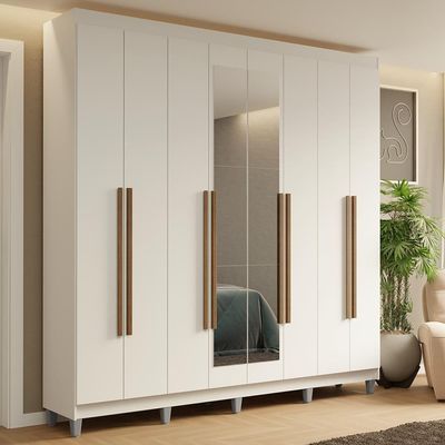 Guarda-roupa Casal Com Pés 8 Portas Batentes Com Espelho Branco-branco-rustic Saturno Madesa