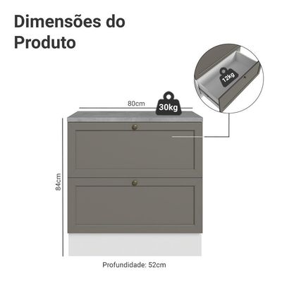 Balcão De Cozinha 80 Cm 2 Gavetas Branco/cinza Vik Madesa Branco/cinza