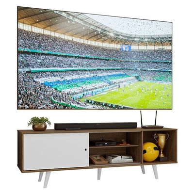Rack Para Tv Até 80 Polegadas 160cm Com Pés Rustic/branco Torino Madesa Rustic/branco