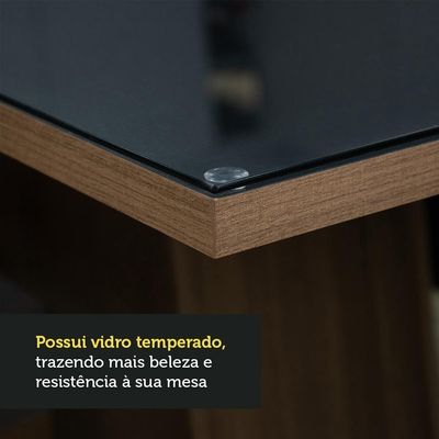 Mesa De Jantar Retangular Tampo De Vidro Rustic/preto 5364 Madesa
