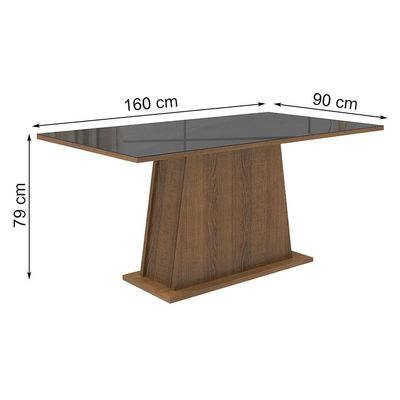 Mesa De Jantar Retangular Tampo De Vidro Rustic/preto 5364 Madesa