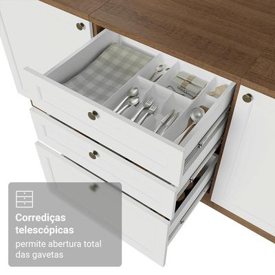 Balcão De Cozinha 60 Cm 3 Gavetas Rustic/branco Vik Madesa Rustic/branco