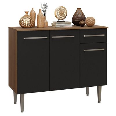 Buffet Aparador 105cm 3 Portas E 1 Gaveta Madesa Rustic/preto