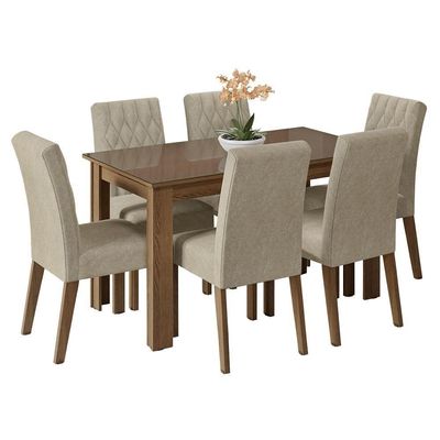 Conjunto Sala De Jantar Mesa Tampo De Vidro 6 Cadeiras Odara Madesa Rustic/imperial