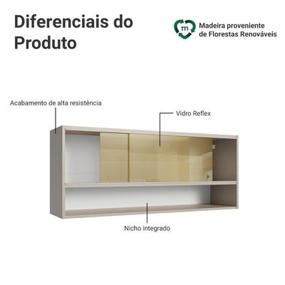Armário Aéreo 2 Portas De Correr De Vidro Reflex E 1 Nicho Nice Madesa Crema