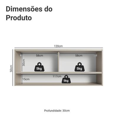 Armário Aéreo 2 Portas De Correr De Vidro Reflex E 1 Nicho Nice Madesa Crema