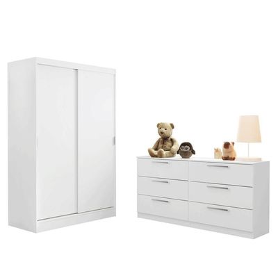Kit Guarda-roupa Infantil Max 2 Portas De Correr + Cômoda Branco Madesa Branco