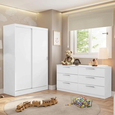 Kit Guarda-roupa Infantil Max 2 Portas De Correr + Cômoda Branco Madesa Branco