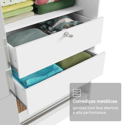 Kit Guarda-roupa Infantil Max 2 Portas De Correr + Cômoda Branco Madesa Branco