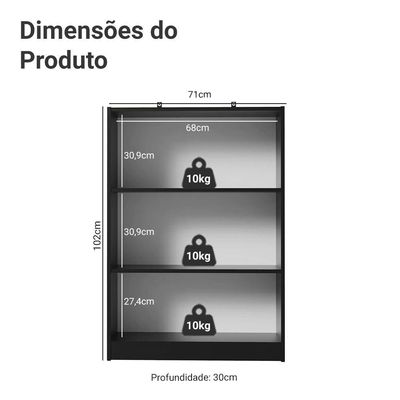 Estante Sapateira 3 Prateleiras Sem Portas Preto Madesa
