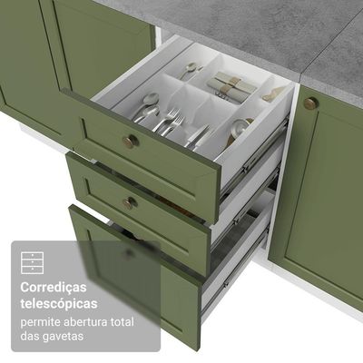 Balcão De Cozinha 40 Cm 3 Gavetas Branco/verde Vik Madesa Branco/verde