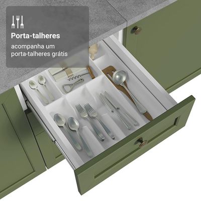 Balcão De Cozinha 40 Cm 3 Gavetas Branco/verde Vik Madesa Branco/verde