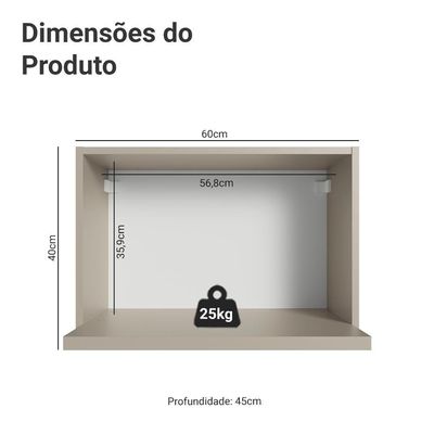 Armário Aéreo 60 Cm Nicho Para Microondas/forno Elétrico Nice Madesa Crema