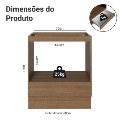Balcão Para Forno/micro-ondas 70 X 60 Cm 1 Gaveta (sem Tampo) Rustic Madesa Rustic