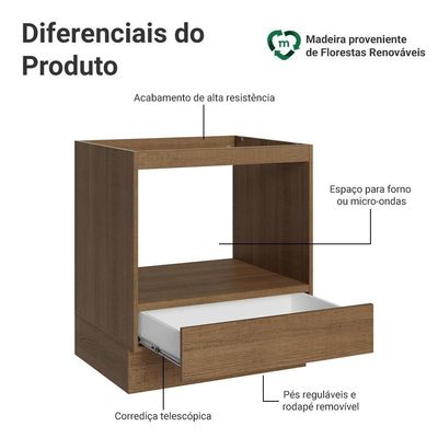 Balcão Para Forno/micro-ondas 70 X 60 Cm 1 Gaveta (sem Tampo) Rustic Madesa Rustic