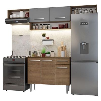 Armário De Cozinha Completa 225cm Rustic/cinza Emilly Madesa 01xa Rustic/cinza