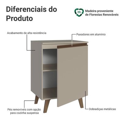 Balcão De Cozinha 60 Cm 1 Porta Com Pés Nice Madesa Crema