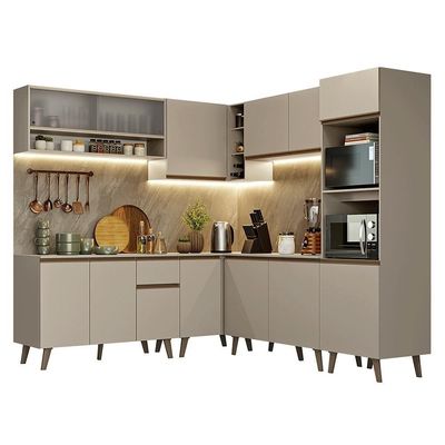 Armário De Cozinha Completa De Canto 445cm Crema Nice Madesa 02 Crema