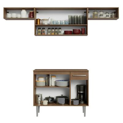 Armário De Cozinha Completa 225cm Rustic/cinza Emilly Madesa 01 Rustic/cinza