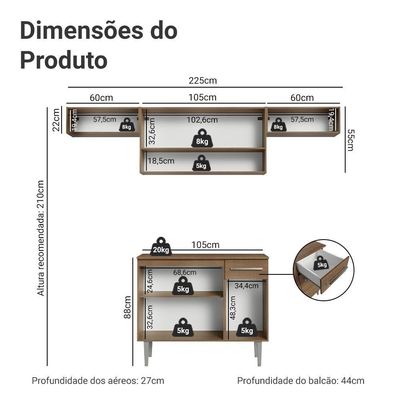 Armário De Cozinha Completa 225cm Rustic/cinza Emilly Madesa 01 Rustic/cinza