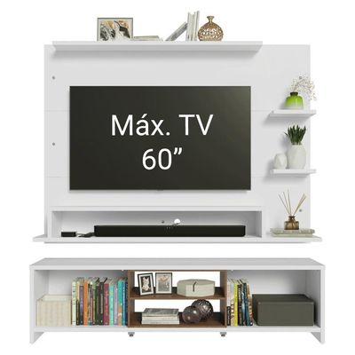 Rack Com Painel Para Tv Até 60 Polegadas 180 Cm Branco/rustic Metz Madesa Branco/rustic