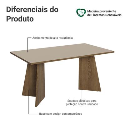 Mesa De Jantar Retangular Tampo De Madeira 5389 Rustic-crema Madesa