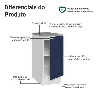 Balcão De Cozinha 35 Cm 1 Porta Branco/azul Vik Madesa Branco/azul