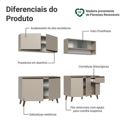 Armário De Cozinha Completa 240 Cm Nice Madesa 02 Crema