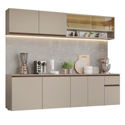 Armário De Cozinha Completa 240 Cm Suspenso Nice Madesa 05 Crema