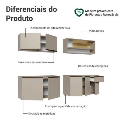 Armário De Cozinha Completa 240 Cm Suspenso Nice Madesa 05 Crema