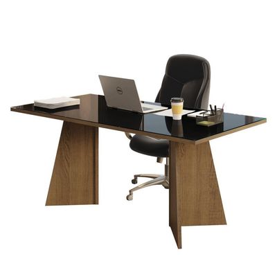 Mesa Para Escritório Diretor Presidente 180cm Tampo De Vidro Rustic-preto 5388 Madesa