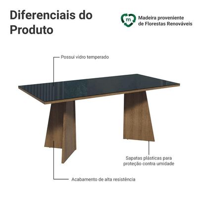 Mesa Para Escritório Diretor Presidente 180cm Tampo De Vidro Rustic-preto 5388 Madesa