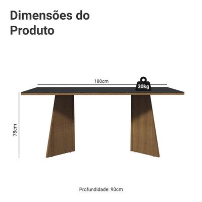 Mesa Para Escritório Diretor Presidente 180cm Tampo De Vidro Rustic-preto 5388 Madesa