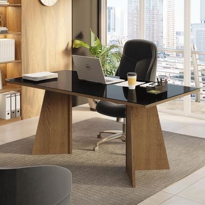 Mesa Para Escritório Diretor Presidente 180cm Tampo De Vidro Rustic-preto 5388 Madesa