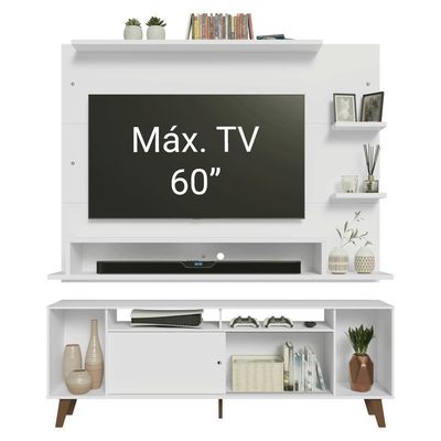 Rack Com Painel Para Tv Até 60 Polegadas 180 Cm Com Pés Branco/rustic Cancun Madesa Branco/rustic