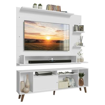 Rack Com Painel Para Tv Até 60 Polegadas 180 Cm Com Pés Branco/rustic Cancun Madesa Branco/rustic