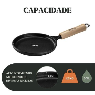 Frigideira Tapioca 18 Cm 0,3 L Em Ferro Fundido E Cabo De Madeira Panela Mineira