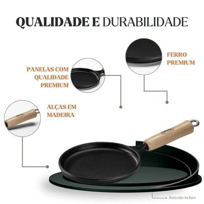 Frigideira Tapioca 18 Cm 0,3 L Em Ferro Fundido E Cabo De Madeira Panela Mineira