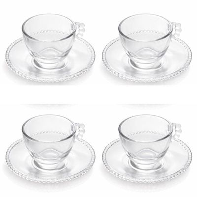 Conjunto 04 Xícaras De Chá De Cristal 180ml Pearl Wolff