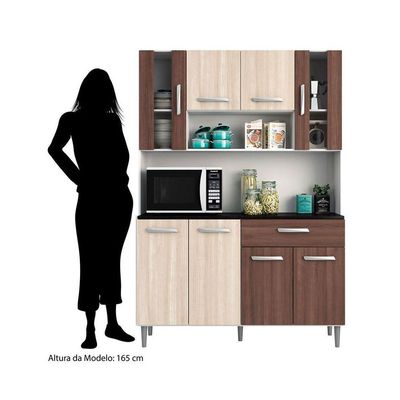 Kit Cozinha 8 Portas 1 Gaveta Gabi Branco Com Arena E Amêndoa
